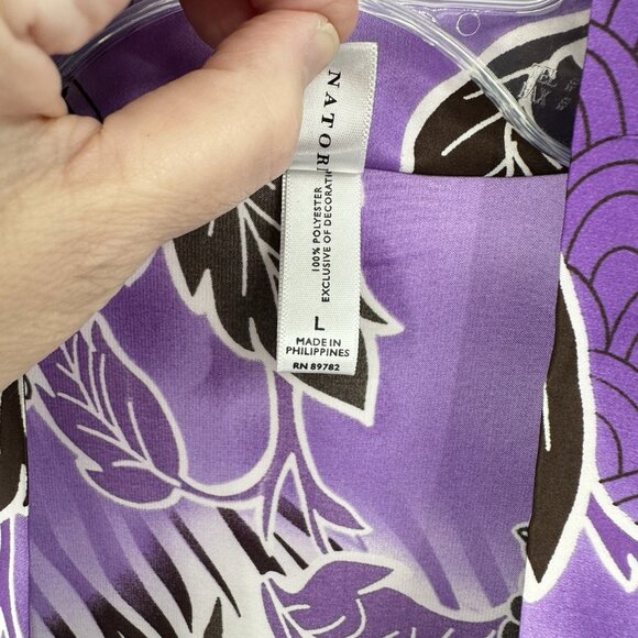 NATORI CRUZ 2 PIECE SET robe slip nightgown satin floral midi kimono purple L - Picture 12 of 13